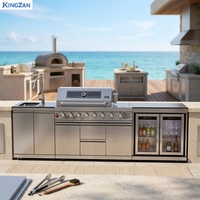 Cuisine extérieure moderne sur mesure de style occidental en acier inoxydable et ardoise, avec îlot barbecue combiné