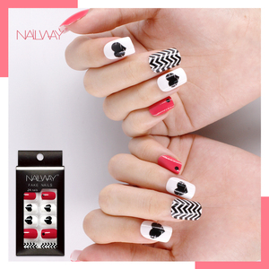 Nailway New 24pcs Sweet <span class=keywords><strong>Heart</strong></span> Printing Rote Presse auf gefälschten Nägeln Bunte Fale <span class=keywords><strong>Nails</strong></span> Press Designs