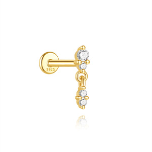 18K Gold Plated S925 Sterling <b>Silver</b> Single Piercing Stud Elegant Cubic Zirconia Flat Back <b>Cartilage</b> <b>Earring</b> for Women - Product Image 4