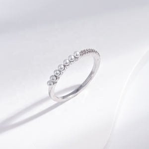 Anillo abierto de plata de ley 925 al por mayor, chapado en oro de 18k, estilo vintage, sencillo y a la moda, ajustable para mujer, con perlas, barato. - Product Image 5