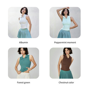 Débardeur de sport pour femmes en gros, sans manches, pour la course à pied et le yoga, avec coussinets de poitrine amovibles, vêtements de sport, débardeur de fitness, demi-zip, veste de sport pour femmes - Product Image 2
