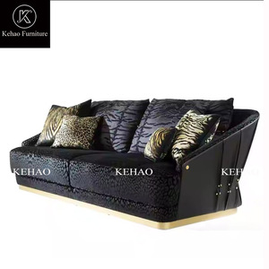 Conjunto <span class=keywords><strong>de</strong></span> sofá único italiano para Villa <span class=keywords><strong>de</strong></span> lujo negro y dorado, muebles <span class=keywords><strong>de</strong></span> cuero <span class=keywords><strong>de</strong></span> lujo para el hogar, sofá <span class=keywords><strong>de</strong></span> forma más única a la <span class=keywords><strong>venta</strong></span> - Product Image 2