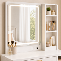 Miroir blanc professionnel moderne avec 3 modes d'éclairage, table de maquillage, table de toilette, panneau avec cadre en aluminium, chambre à coucher, salon