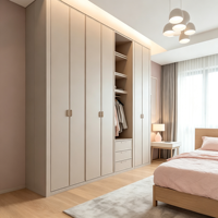 Armoire de chambre moderne sur mesure avec portes battantes en bois et tiroirs, fabriquée en usine