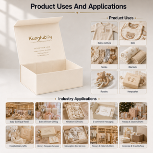 Caja de Regalo Rígida Beige Personalizada al por Mayor para Bebés Recién Nacidos, con Cinta, para Guardería, Baby Shower, Regalos, Boutique, Venta al por Menor - Product Image 2
