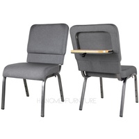 Chaise de théâtre/église moderne en acier empilable et durable avec tablette d'écriture, tissu écologique, pour usage commercial et salle de sport - Vente en gros