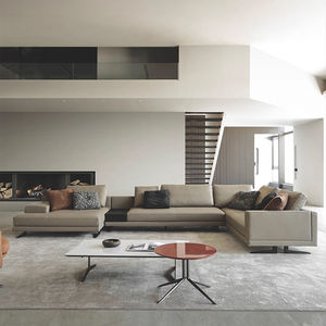 Sofá Seccional en Forma de L de Cuero Genuino Poliformm Mondrian, Estilo Moderno Italiano de Lujo, Esponja de Primera Calidad, Acero Inoxidable, para Villa - Product Image 4