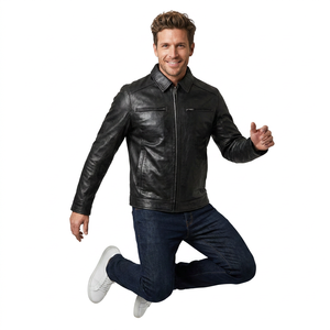 Spring Men's Casual Outdoor <b>Light</b> Weight Custom <b>Waterproof</b> Stand Collar Zipper High Street Bomber Men's Leather <b>Jacket</b> - Product Image 3