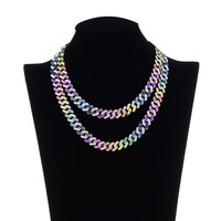 Collar de Joyería Unisex de Moda Europea y Americana, Estilo Hip Hop, con Eslabones Cubanos de Miami, de 12 mm, con Esmalte Arcoíris Neón y Circonitas Cúbicas Iced Out