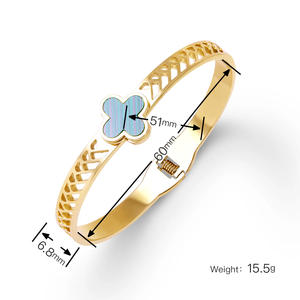 Pulsera de Trébol de Cuatro Hojas para Mujer, Joyería de Moda 2026, Chapada en Oro Amarillo de 18K, Flor de Concha Negra, Brazalete de Acero Inoxidable - Product Image 2