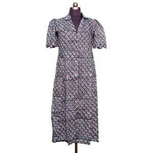 Vestido Camisero Midi de Algodón 100% con Estampado Floral para Mujer, Manga Corta, Cuello Camisero, Casual, Verano, Tejido, con Botones al Frente - Product Image 1