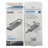 Hub 9 en 1 avec bouton d'arrêt de l'écran, station d'accueil 4K 60Hz pour ordinateur portable, charge PD, lecteur de carte USB 3.0 TF/SD, adaptateur Type-C vers HDTV