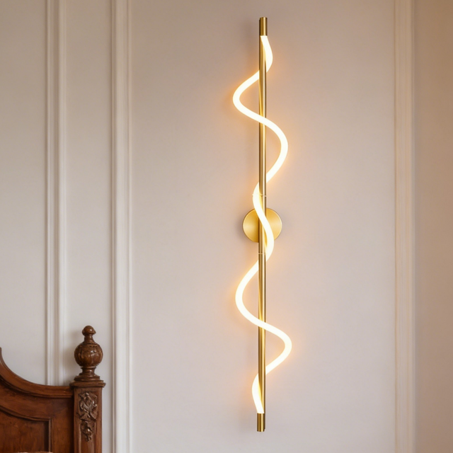 Gold Linear Spiral LED Wall Sconce Modern Art Deco Wall Lamp for Living Room TV Background