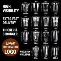 Gobelets en plastique transparent PET de 98 mm, 360-700 ml, jetables, avec options de couvercles, pour jus, lait, thé, café, emballage