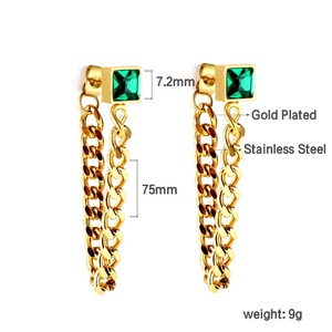Pendientes de Cadena Largos de Acero Inoxidable con Borla Cuadrada Verde y Circonita, Chapados en Oro Amarillo de 18k, Joyería de Moda para Fiesta, Regalo - Product Image 2
