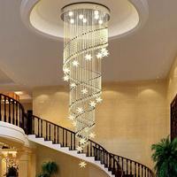 Lustre en cristal en acier inoxydable de style spécial, long et suspendu, à hauteur réglable, pour escalier, duplex, personnalisable