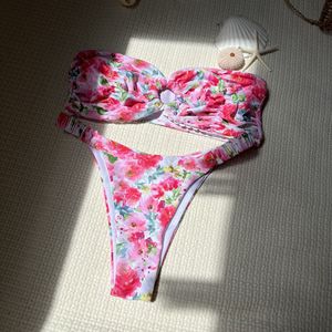 Nouveau Maillot de Bain Deux Pièces Sexy à Imprimé Floral, Haut Bandeau avec Anneau, Coupe Haute, pour Femme - Product Image 6