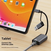 Adaptador USB Tipo C a RJ45 Gigabit Ethernet de 1000Mbps, Aleación de Aluminio, Accesorio Externo con Cable para Computadora Portátil