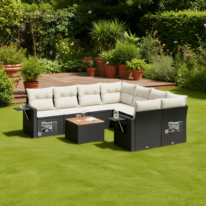 Conjunto de Sofás Modulares de Jardín en Ratán PE Negro, Muebles Elegantes para Exteriores con Cojines de Espuma de Alta Densidad - Product Image 2