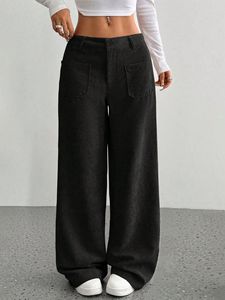 2025 Vintage pantaloni di velluto a coste kaki tinta unita traspirante Casual stile base per le donne pantaloni dritti davanti piatto per l'autunno - Product Image 6