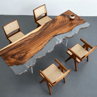 Table de salle à manger en noyer massif avec bord naturel et résine époxy, design moderne et personnalisé, pour usage domestique et commercial