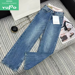 Droma VIP katalog bize ulaşın lüks tasarımcı kıyafetleri ünlü logo yüksek kalite kadın pantolon bayanlar özel Denim kot - Product Image 2