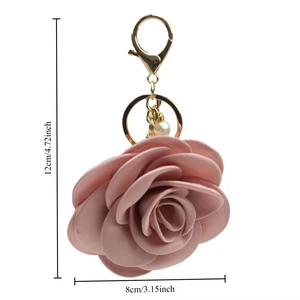 Porte-clés rose camélia magnifique et exquis, porte-clés en tissu rose perle artificielle, pendentif bijoux à la mode pour femmes - Product Image 3