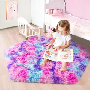 Alfombra Hexagonal Rosa para Tienda de Princesas, Alfombra Suave y Peluda para Habitación Infantil, 4x4.6 Pies, Alfombra de Peluche para Niñas - Product Image 1