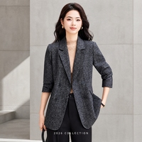 Blazer texturé gris anthracite de haute qualité pour femme, uniforme de travail, coupe ajustée, tenue professionnelle