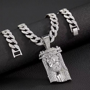 Collier pendentif Dije De Jesus en alliage de zinc plaqué or, avec strass, tête de <span class=keywords><strong>Christ</strong></span>, bijoux religieux pour hommes - Product Image 3