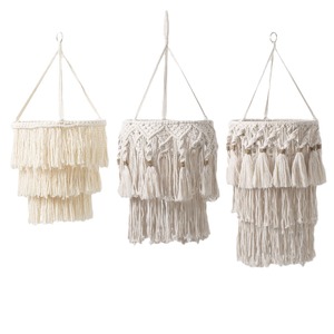 Bohemian Hand Woven Tassel Cotton <b>Rope</b> Lampshade White Cylinder Eco Friendly Pendant <b>Light</b> Fixture For Home Decor - Product Image 5