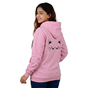 Sweat-shirt à capuche rose motif chat pour homme, coupe oversize décontractée, en polaire, avec poche avant, design dessin animé, écologique, respirant, hiver - Product Image 3