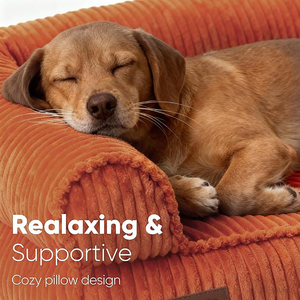 Rechteckiges Haustierbett in Wunschfarbe mit Roten Kaninchenfell-Streifen, Waschbarer Bezug, Hundebett mit Hochdichtem Schaumstoff, Hundesofa - Product Image 3