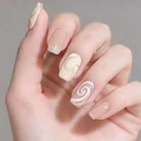 Elegantes Uñas Postizas de Gel Suave con Diseño Floral, Hechas a Mano, al por Mayor, con Pegamento, 24 Piezas para Mujer