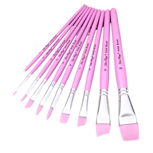 Pinceaux de peinture à l'aquarelle professionnels Zhuting, 10 pièces, en nylon rose, avec manche en bois, modèle HB138, fabriqués en Chine, pour le visage et le corps - Product Image 1