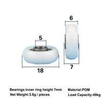 Roulement à rouleaux circulaire en plastique POM haute précision résistant à l'usure 5x18x6mm, poulie pour rail de porte et fenêtre coulissante