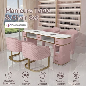 Muebles para Estación de Uñas Madamcenter, <span class=keywords><strong>Escritorio</strong></span> y Silla de Salón de Manicura y Cuidado de Uñas, Mesa de Bar con Tapa de Mármol para Técnicos de Uñas - Product Image 2