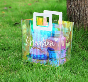 กระเป๋าโท้ท PVC สีรุ้งแบบมีที่จับโปร่งใสกันน้ำพิมพ์โลโก้ได้ตามต้องการ - Product Image 3