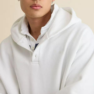 Sudadera con Capucha para Hombre al por Mayor, Sudadera Henley Blanca con Botones y Bolsillo Canguro, Suministro de Fábrica OEM - Product Image 3