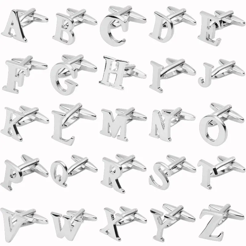 अंग्रेजी पत्र Cufflink रिक्त धातु स्टेनलेस चांदी A-Z वर्णमाला कस्टम Cufflink