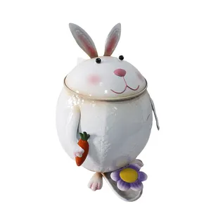 Newart迷你庭院垃圾桶带盖可爱小兔子垃圾桶装饰