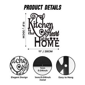 Decorazione da Parete per Cucina, Scultura Moderna in Metallo Nero 'La Cucina è il Cuore della Casa' per Sala da Pranzo, Stile Rustico e Arredamento Cucina - Product Image 3