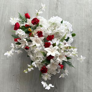 Corona Funebre di Fiori Artificiali in Seta Bianca <span class=keywords><strong>e</strong></span> Rossa da 55CM, Decorazioni Floreali Artificiali per Tombe <span class=keywords><strong>e</strong></span> Lapidi - Product Image 5