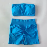 Ensemble de yoga 2 pièces pour femmes LVD428, soutien-gorge de sport bandeau sans dos, short froncé, vêtements de yoga, ensemble de gym, vêtements de sport, ensembles de tenues
