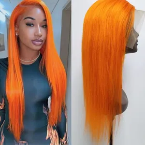 Peruca de cosplay 20 polegadas, barata virgin indiano cabelo remy cor laranja osso reto transparente frontal suíça cosplay