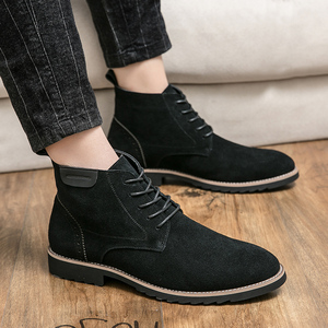 Bottes tendance pour homme en cuir véritable imperméable pour l'automne et l'hiver, style britannique rétro, bottes à lacets à la cheville - Product Image 2