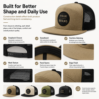 Casquette Trucker SHINY personnalisée à 7 panneaux et visière plate, avec patch tissé, en maille 168, pour marques de vente au détail d'extérieur, fermeture Snapback