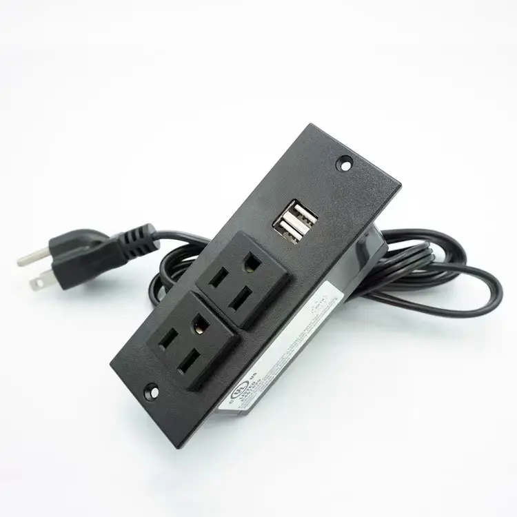 Tira de alimentación empotrada ETL con Carga rápida, 2 puertos USB A, salida de Escritorio, Muebles, estación de carga oculta para mesa auxiliar, cable de 6 pies