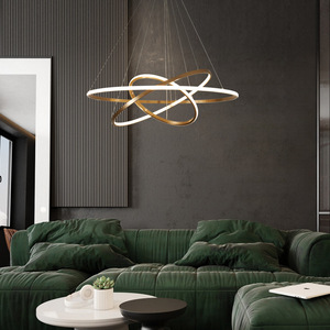 Lustre de salle à manger minimaliste en cuivre massif à 3 niveaux, style postmoderne nordique, luminaire suspendu multicouche pour salon et chambre à coucher - Product Image 4