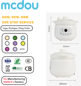 mcdou Petit appareil de cuisine en céramique, cuiseur à riz noir, blanc et brun, cuiseur lent pour aliments pour bébés, marmite à ragoût - Product Image 1